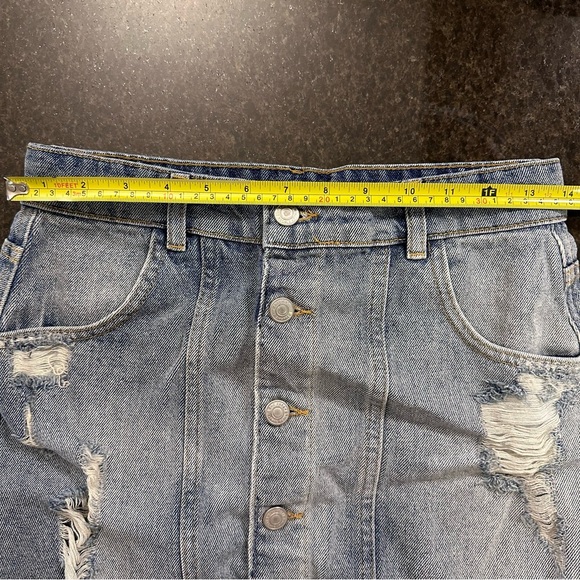 Free People Distressed Raw Hem Denim Skirt - Picture 7 of 7